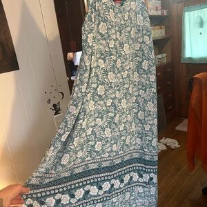Floral Maxi Dress in Teal and White